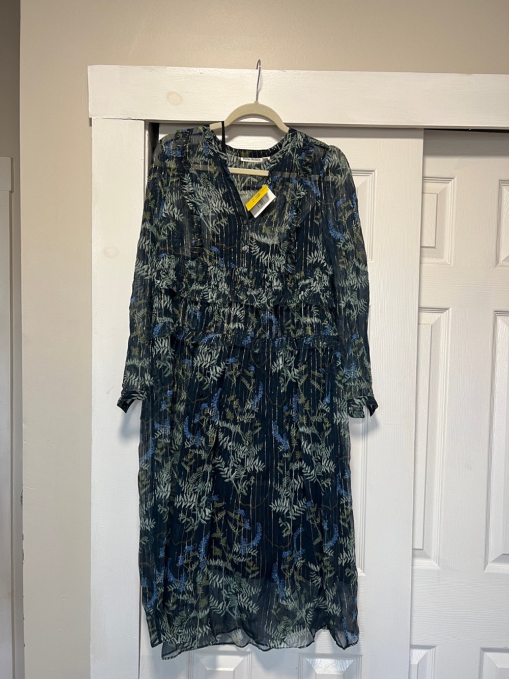 Roller Rabbit Dark Green & Blue Floral Long Sleeve Midi Dress